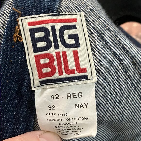 Vintage Big Bill Overalls Mens 42 Blue Denim Workwear Dungaree Bib One Piece Zip - Picture 8 of 13